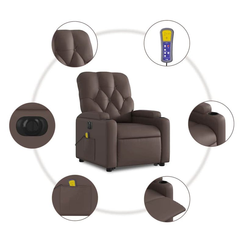 vidaXL elektromos barna műbőr felállást segítő dönthető masszázsfotel