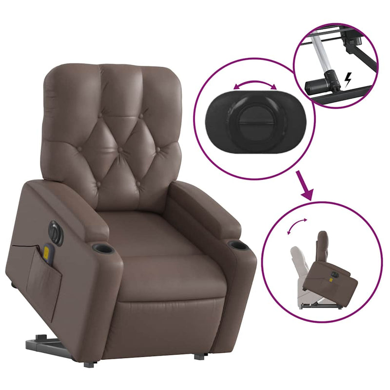 vidaXL elektromos barna műbőr felállást segítő dönthető masszázsfotel