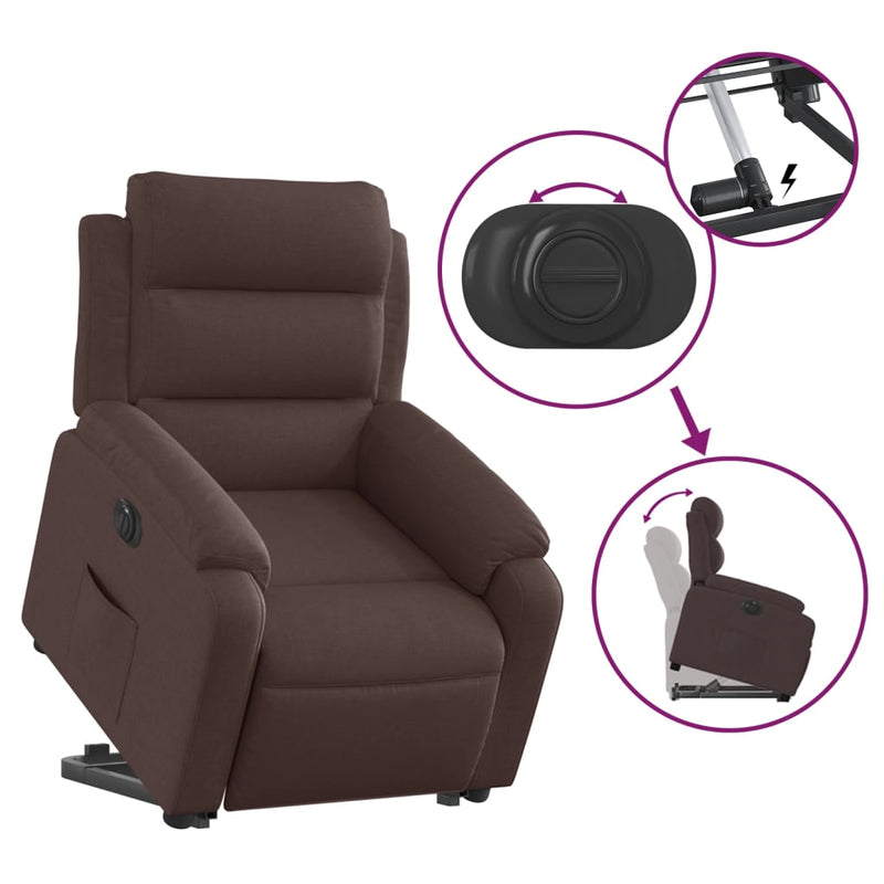 vidaXL elektromos felállást segítő sötétbarna szövet dönthető fotel