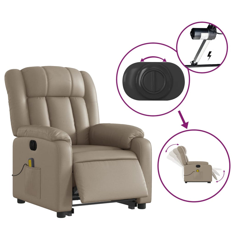 vidaXL elektromos cappuccino műbőr felállást segítő masszázsfotel