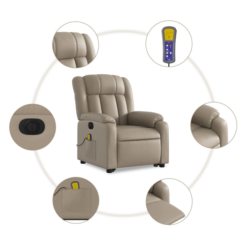vidaXL elektromos cappuccino műbőr felállást segítő masszázsfotel