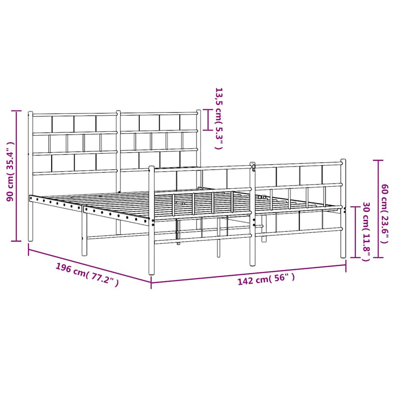 vidaXL fehér fém ágykeret fej- és lábtámlával 135x190 cm