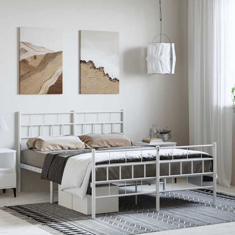 vidaXL fehér fém ágykeret fej- és lábtámlával 135x190 cm
