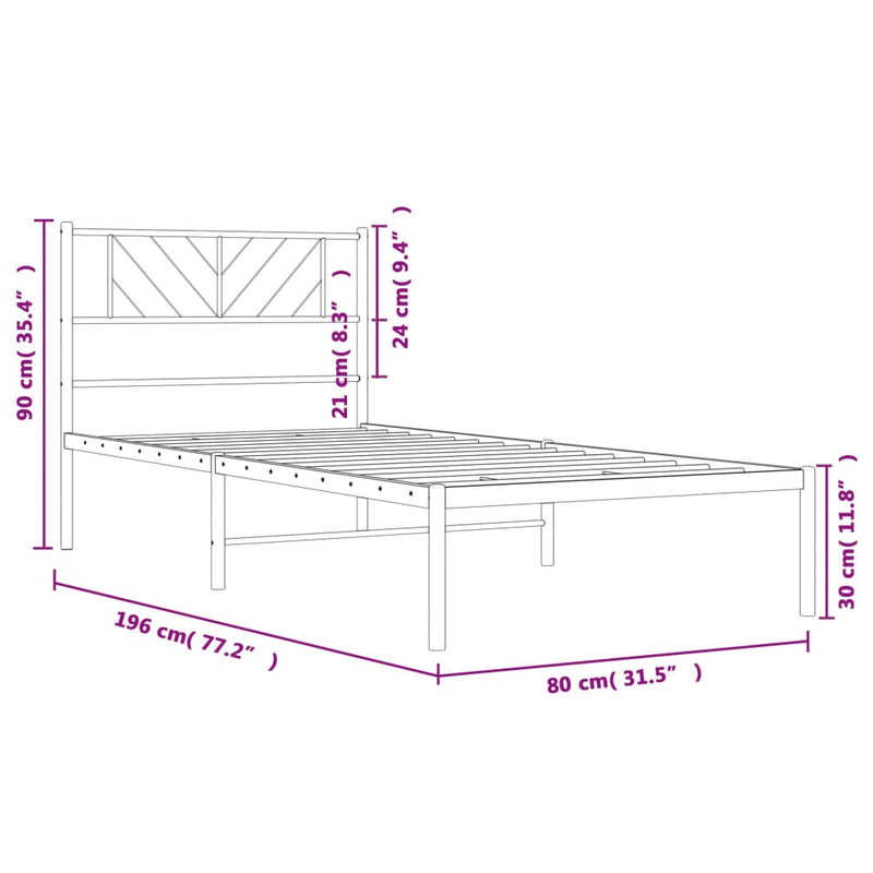 vidaXL fekete fém ágykeret fejtámlával 75 x 190 cm