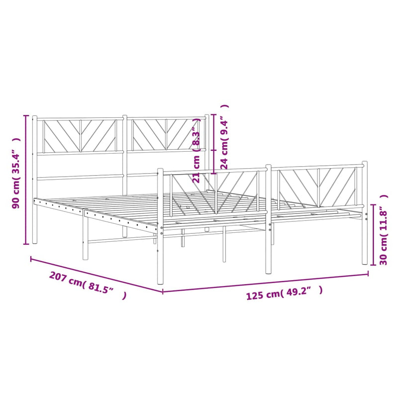 vidaXL fekete fém ágykeret fej- és lábtámlával 120 x 200 cm