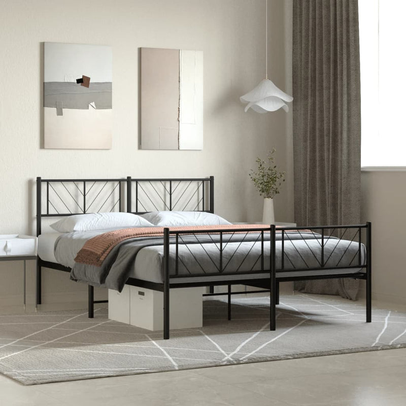 vidaXL fekete fém ágykeret fej- és lábtámlával 120 x 200 cm