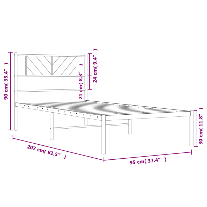 vidaXL fehér fém ágykeret fejtámlával 90x200 cm