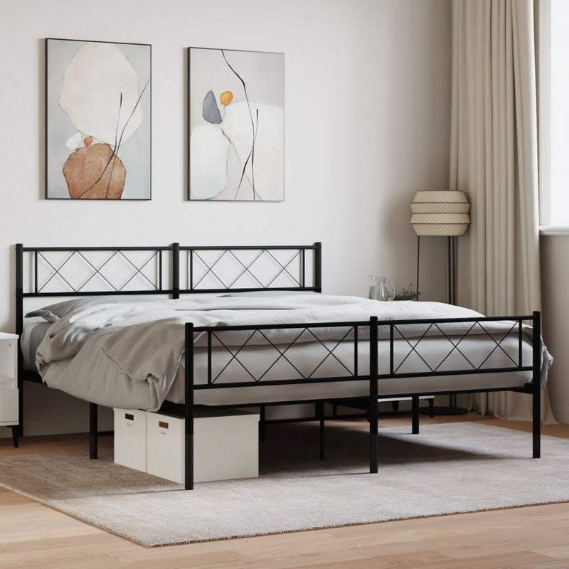 vidaXL fekete fém ágykeret fej- és lábtámlával 120 x 190 cm