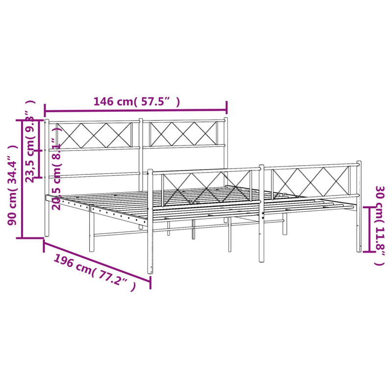 vidaXL fehér fém ágykeret fej- és lábtámlával 140 x 190 cm