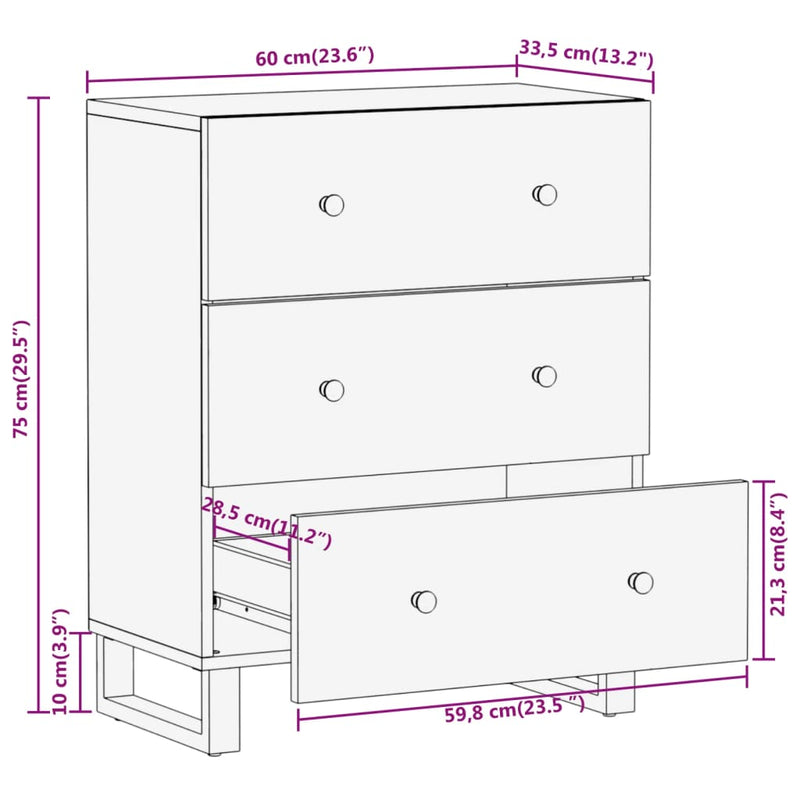 vidaXL 2 db barna-fekete tömör mangófa tálalószekrény 160x30x76 cm