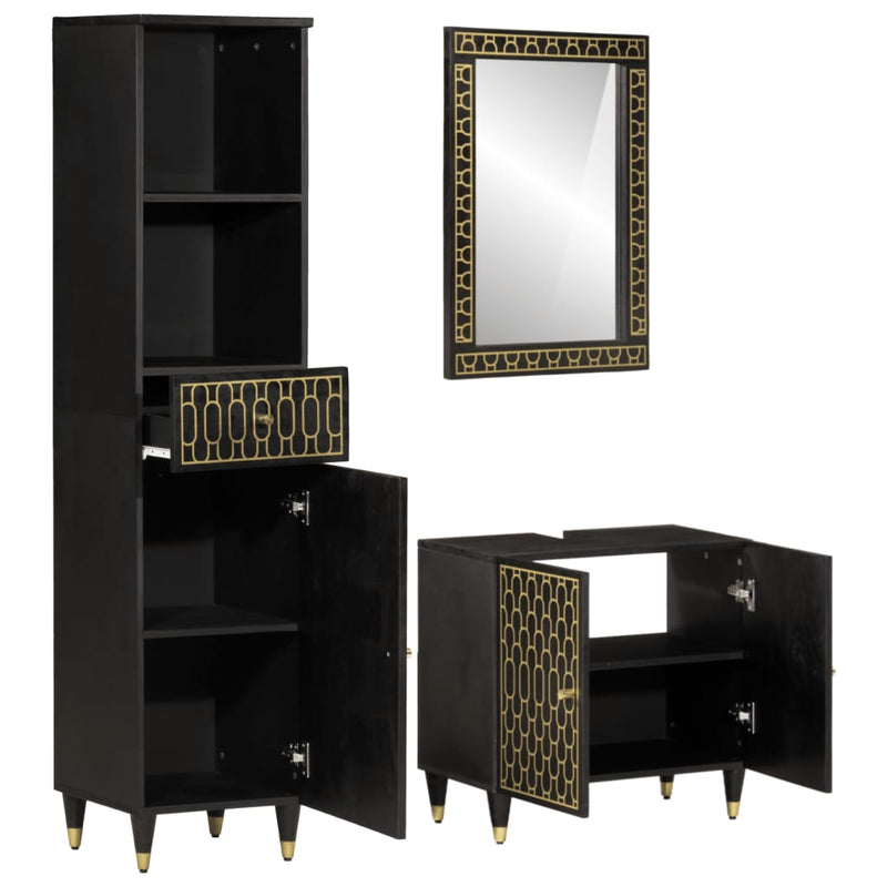 vidaXL 3 részes tömör mangófa fürdőszobai bútorszett