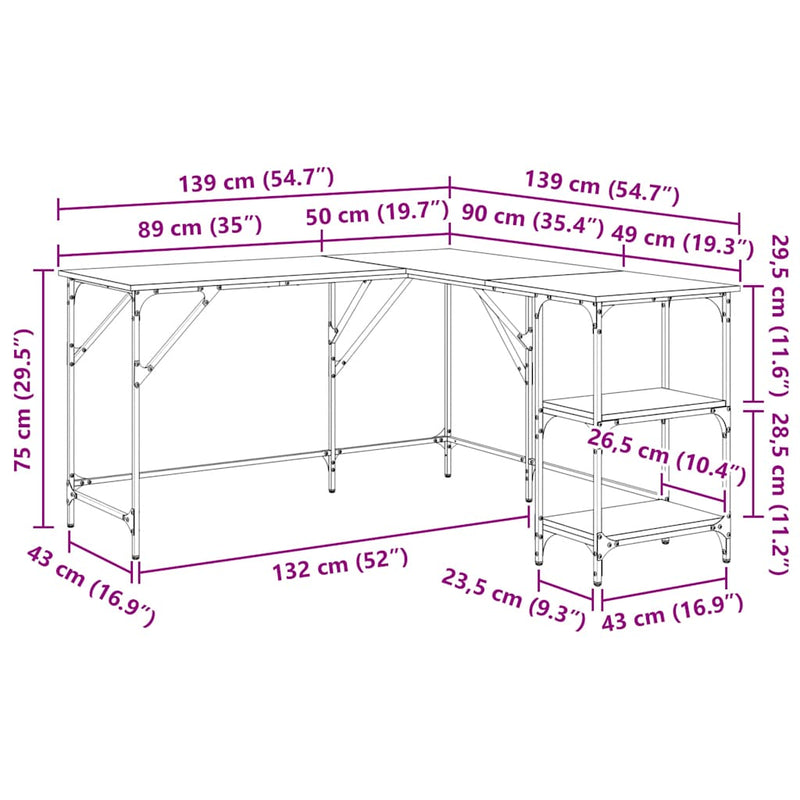 vidaXL barna tölgyszínű szerelt fa íróasztal 139x139x75 cm