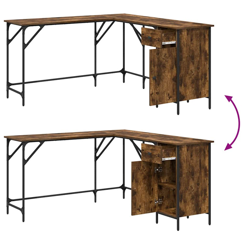 vidaXL füstös tölgy színű szerelt fa íróasztal 141x141x75 cm