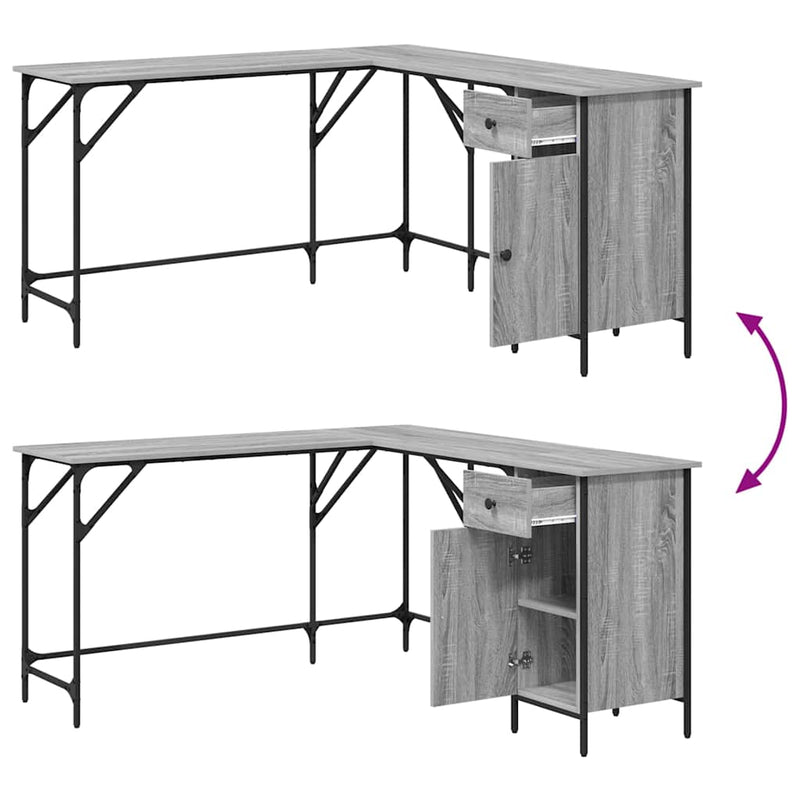 vidaXL szürke sonoma színű szerelt fa íróasztal 141x141x75 cm