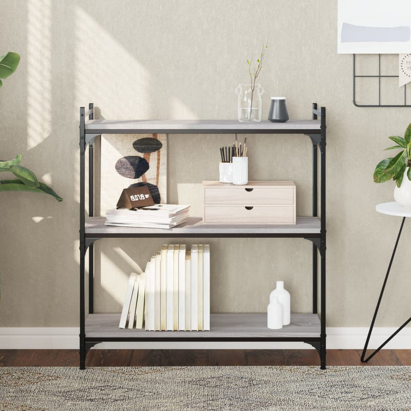 vidaXL 3 szintes szürke sonoma szerelt fa könyvespolc 80 x 30 x 86 cm