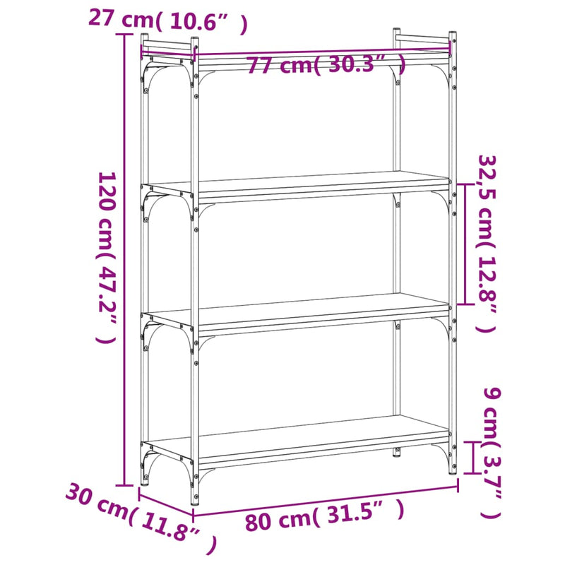 vidaXL 4 szintes füstös tölgy szerelt fa könyvespolc 80 x 30 x 120 cm