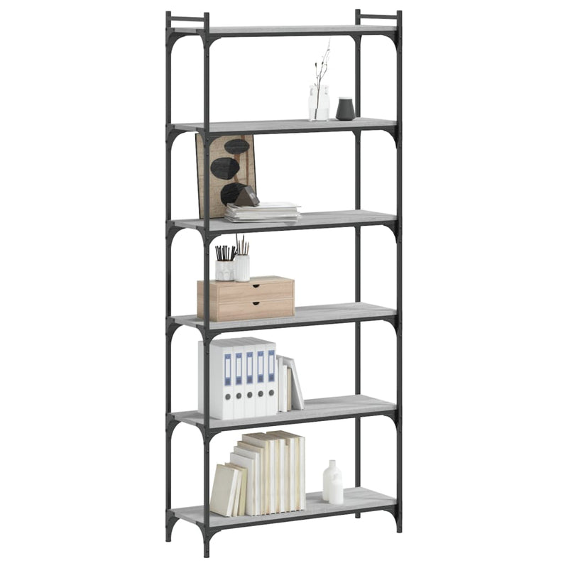 vidaXL 6 szintes szürke sonoma szerelt fa könyvespolc 80 x 30 x 188 cm