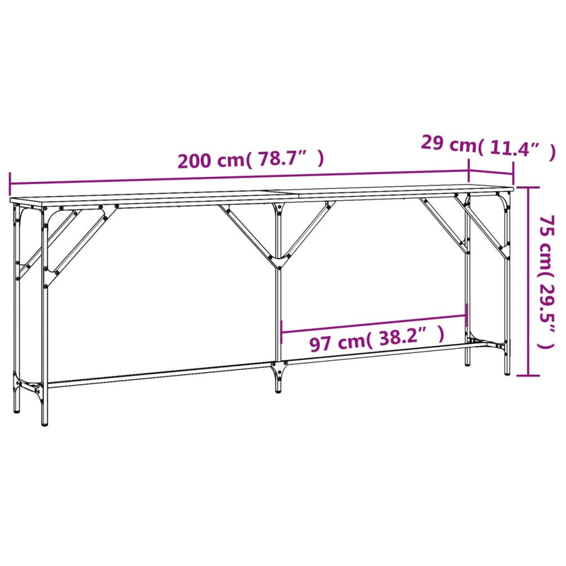 vidaXL szürke sonoma színű szerelt fa konzolasztal 200x29x75 cm