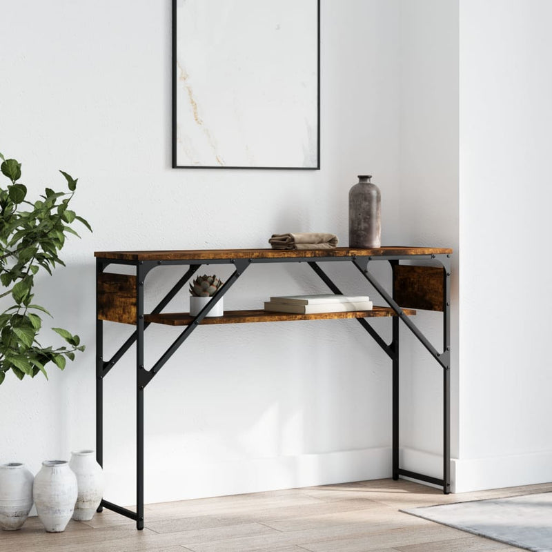 vidaXL füstös tölgy színű szerelt fa tálalóasztal polccal 105x30x75 cm