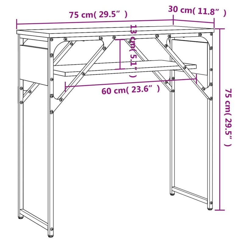 vidaXL füstös tölgy színű szerelt fa tálalóasztal polccal 75x30x75 cm