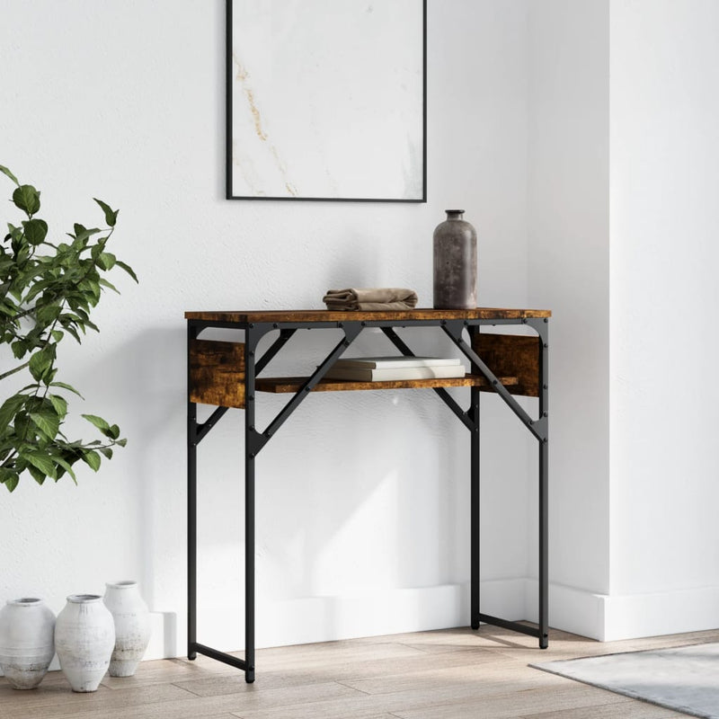 vidaXL füstös tölgy színű szerelt fa tálalóasztal polccal 75x30x75 cm
