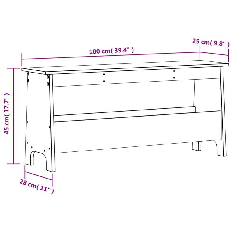 vidaXL fehér tömör fenyőfa előszoba pad 100x28x45 cm