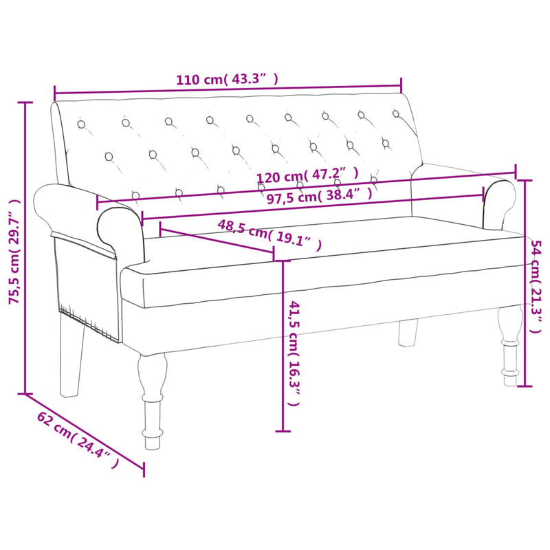 vidaXL tópszínű szövetpad háttámlával 120 x 62 x 75,5 cm