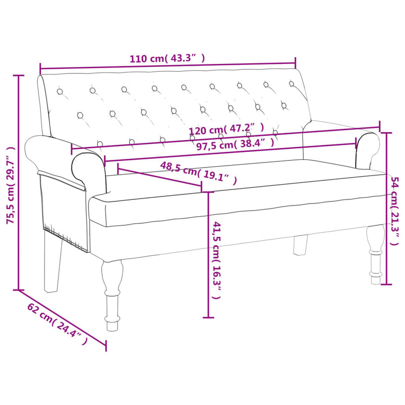 vidaXL bordó szövet pad háttámlával 120 x 62 x 75,5 cm