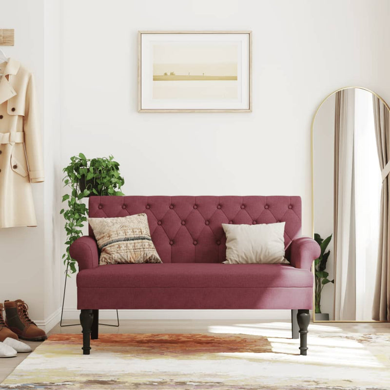 vidaXL bordó szövet pad háttámlával 120 x 62 x 75,5 cm