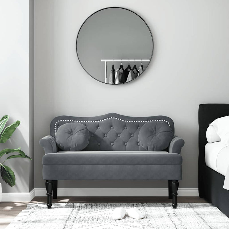 vidaXL sötétszürke bársony pad párnákkal 120,5 x 65 x 75 cm