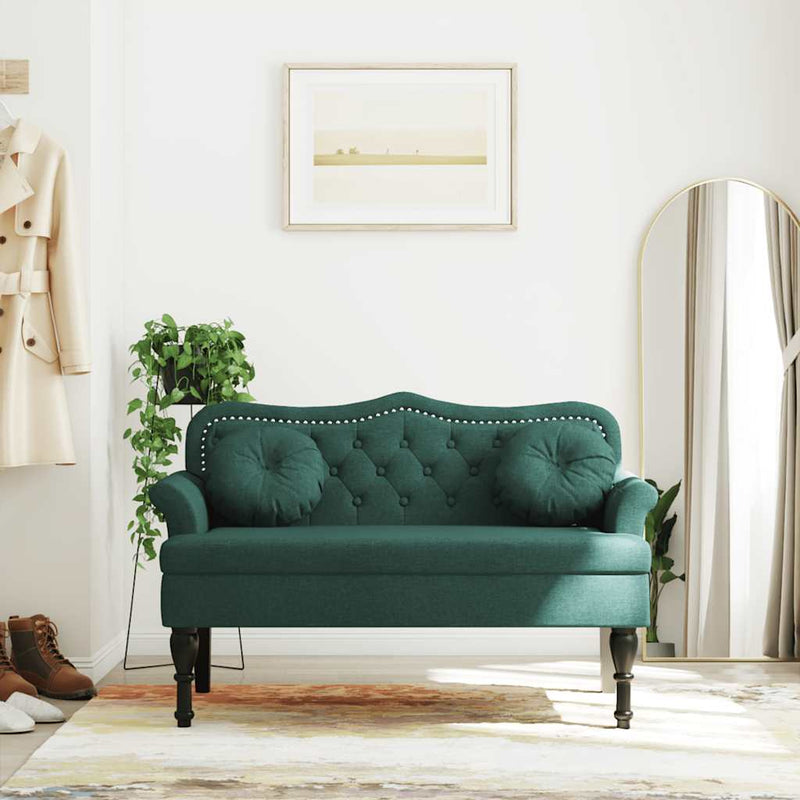 vidaXL sötétzöld bársony pad párnákkal 120,5 x 65 x 75 cm