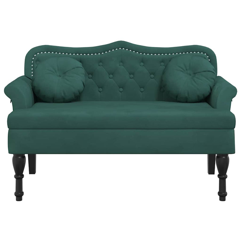 vidaXL sötétzöld bársony pad párnákkal 120,5 x 65 x 75 cm