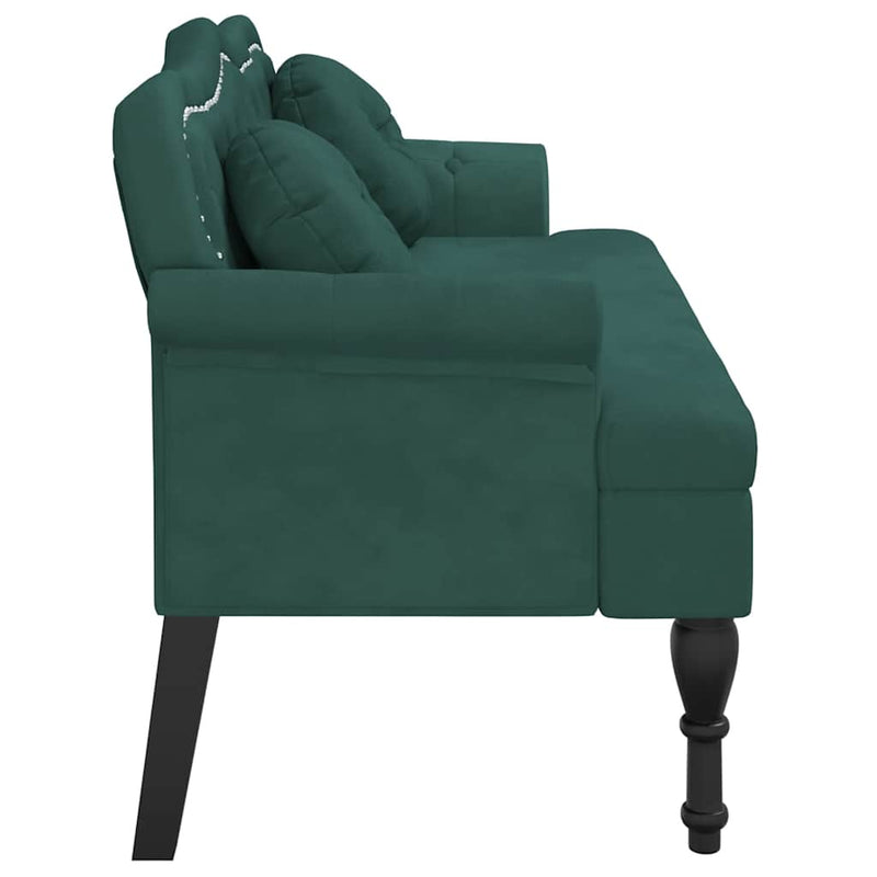 vidaXL sötétzöld bársony pad párnákkal 120,5 x 65 x 75 cm