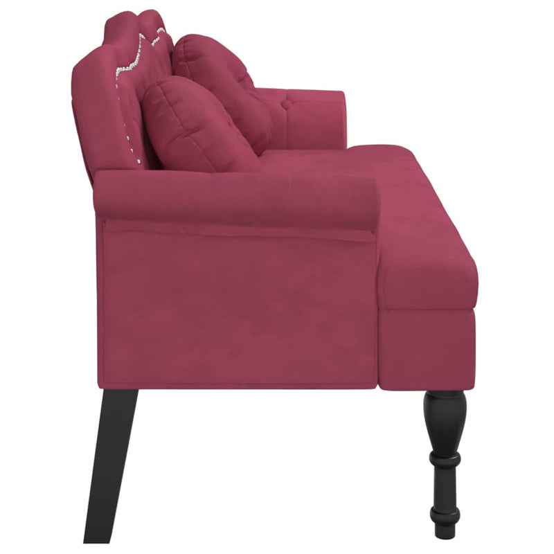 vidaXL bordó bársony pad párnákkal 120,5 x 65 x 75 cm