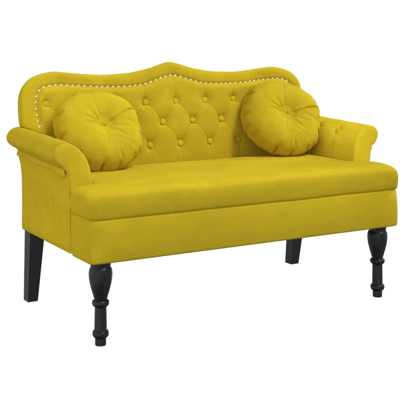 vidaXL sárga bársony pad párnákkal 120,5 x 65 x 75 cm