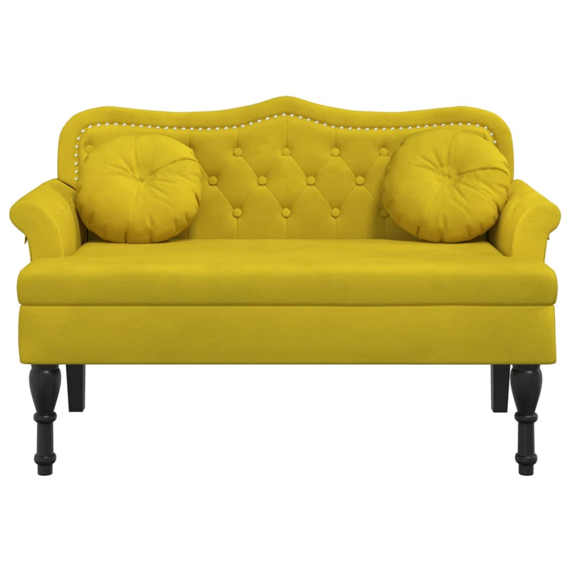 vidaXL sárga bársony pad párnákkal 120,5 x 65 x 75 cm