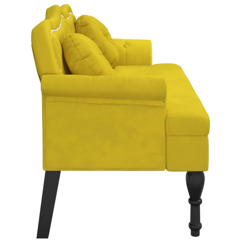 vidaXL sárga bársony pad párnákkal 120,5 x 65 x 75 cm