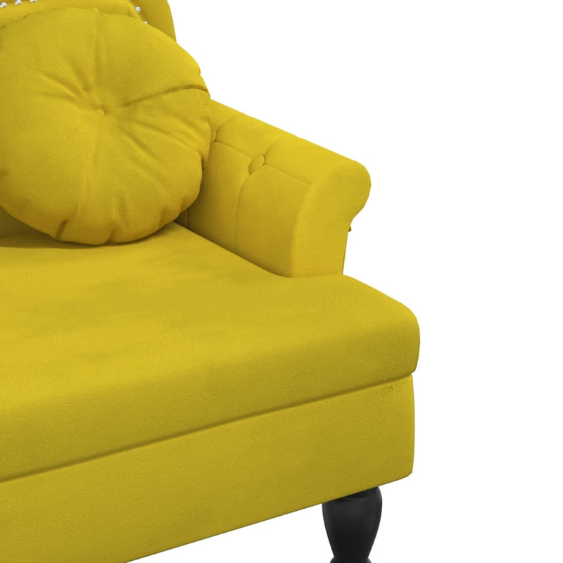 vidaXL sárga bársony pad párnákkal 120,5 x 65 x 75 cm