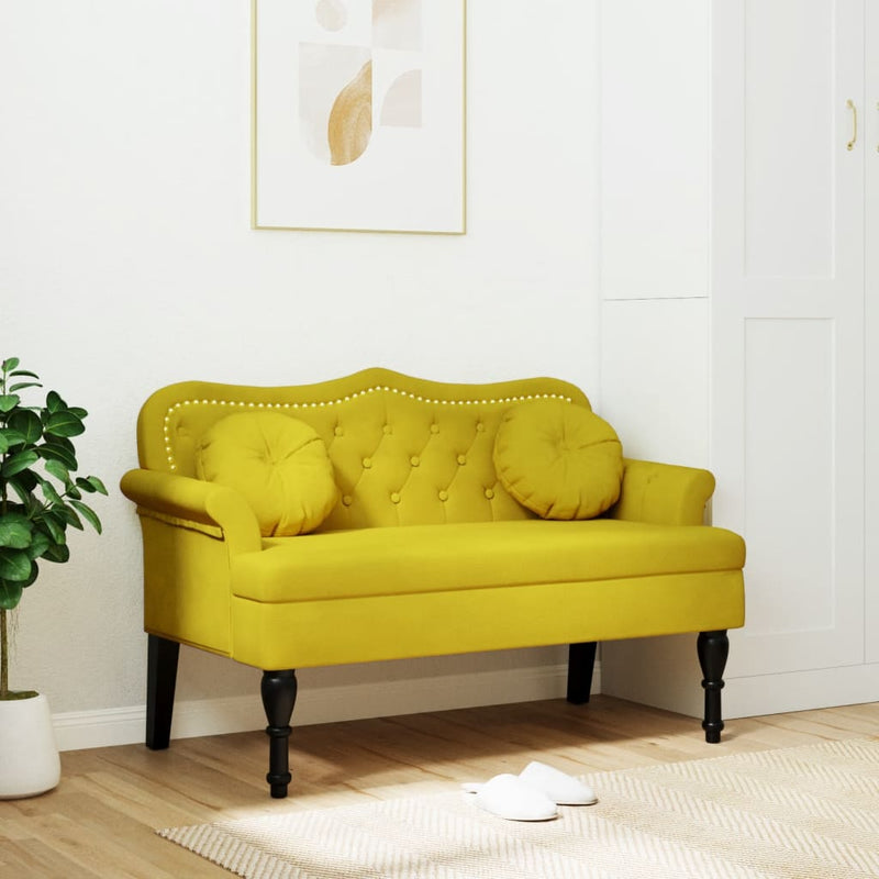 vidaXL sárga bársony pad párnákkal 120,5 x 65 x 75 cm