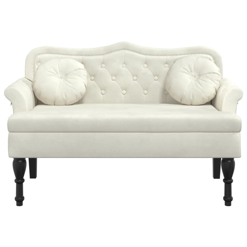 vidaXL krémszínű bársony pad párnákkal 120,5 x 65 x 75 cm