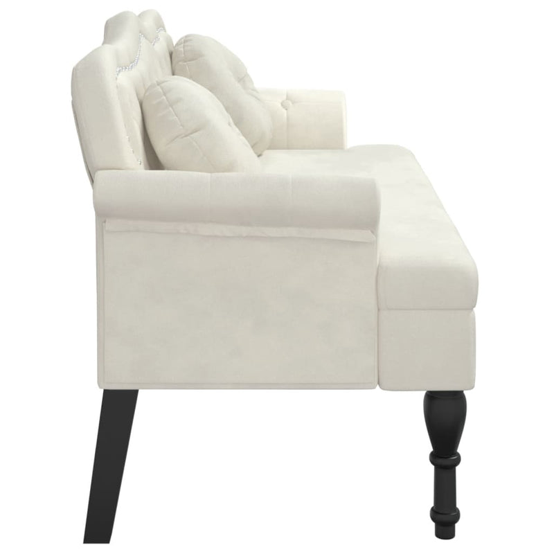 vidaXL krémszínű bársony pad párnákkal 120,5 x 65 x 75 cm