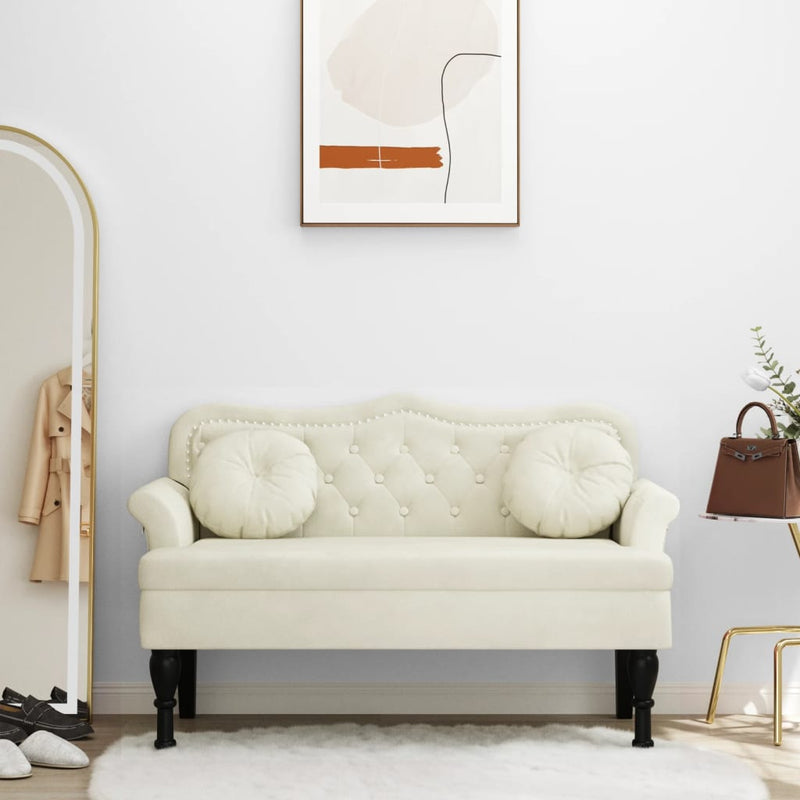 vidaXL krémszínű bársony pad párnákkal 120,5 x 65 x 75 cm