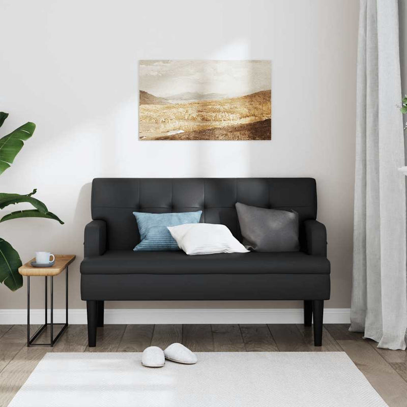vidaXL fekete műbőr pad háttámlával 112 x 65,5 x 75 cm