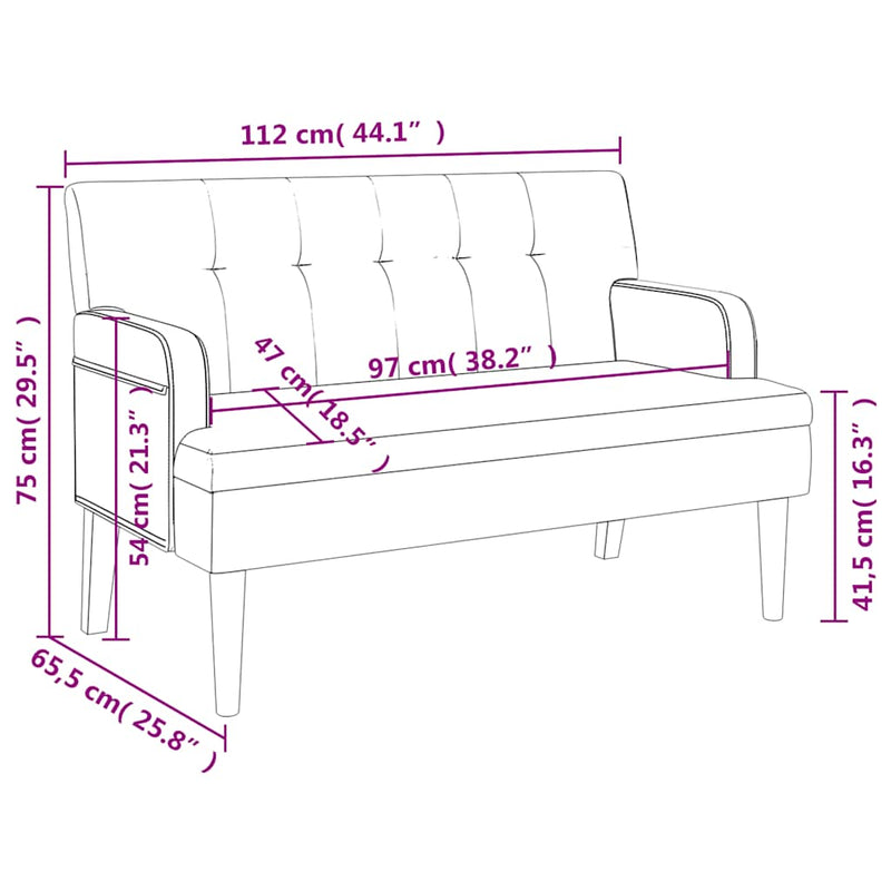 vidaXL fekete műbőr pad háttámlával 112 x 65,5 x 75 cm
