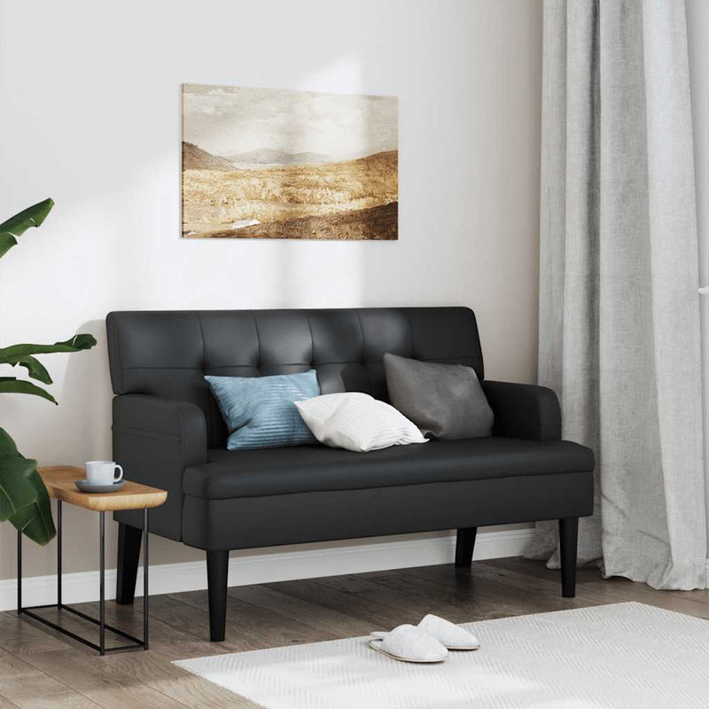 vidaXL fekete műbőr pad háttámlával 112 x 65,5 x 75 cm