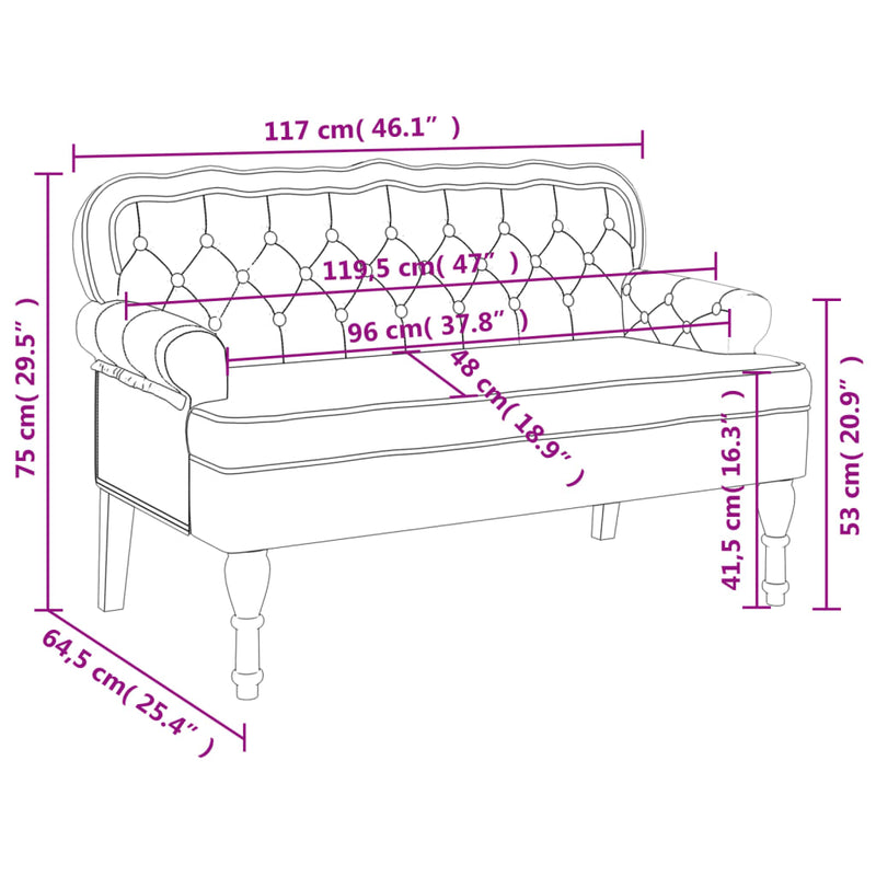 vidaXL barna műbőr pad háttámlával 119,5 x 64,5 x 75 cm