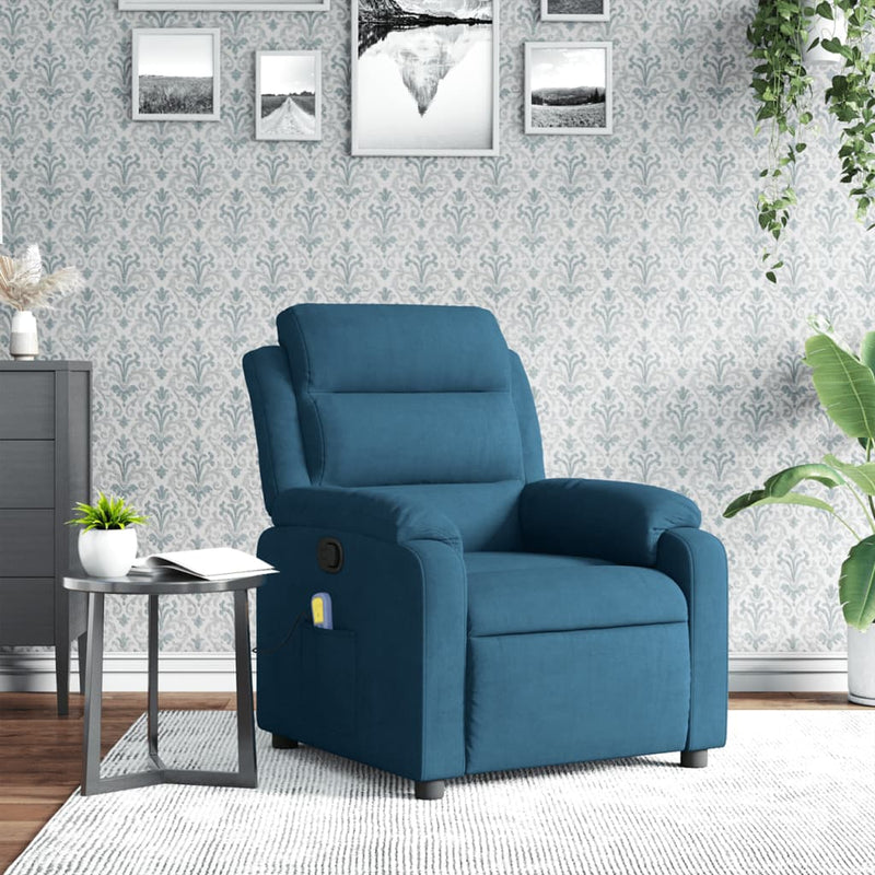 vidaXL kék bársony dönthető masszázsfotel