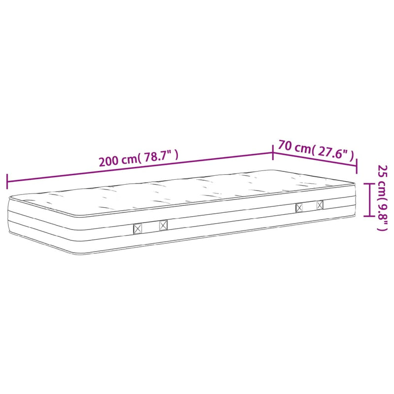 vidaXL közepes keménységű zsebrugós matrac 70 x 200 cm