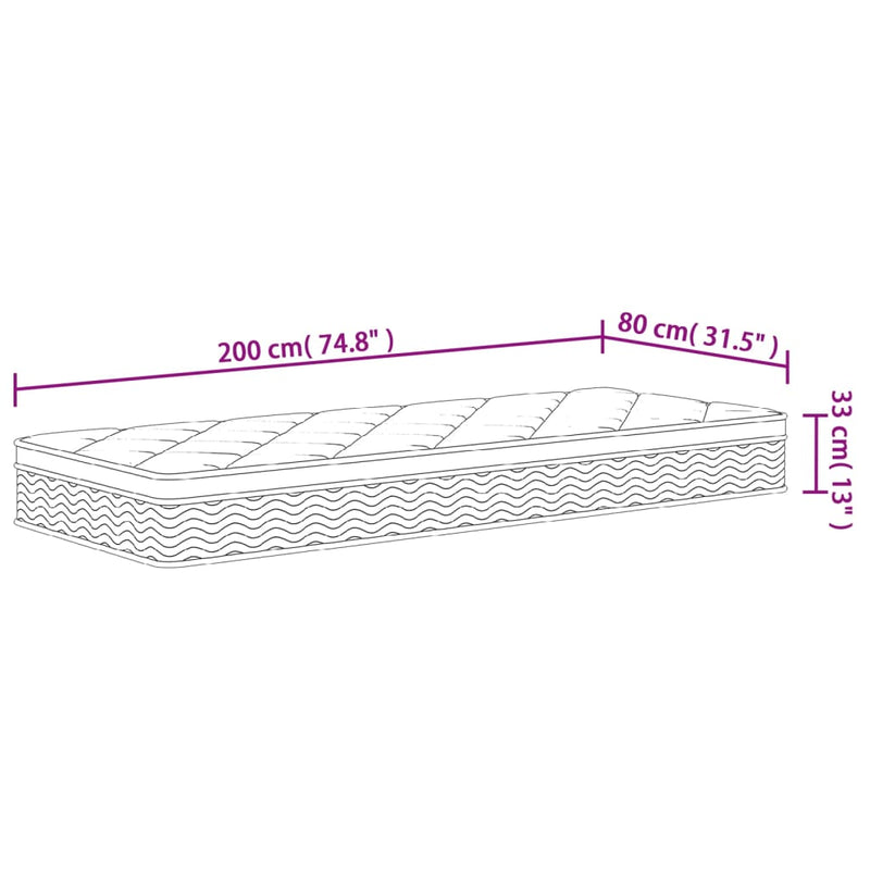 vidaXL közepes plus zsebrugós matrac 80 x 200 cm