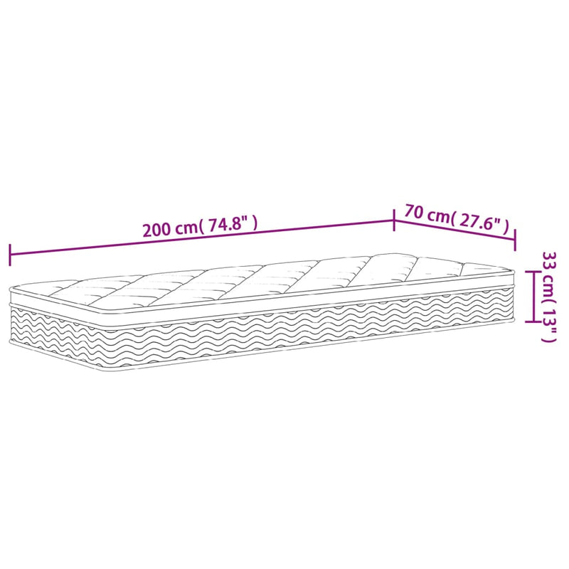 vidaXL közepes plus zsebrugós matrac 70 x 200 cm